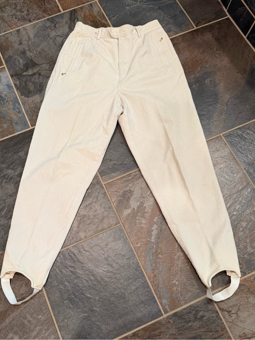 Casual Corner Women’s stirrup Cream Corduroy Tapered Pants